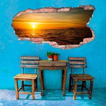 Tramonto di vinile foro parete 3D sul mare