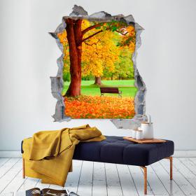 Vinile banco ed albero 3D autunno