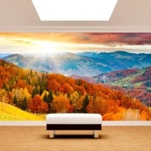 Tramonto di murales muro foto nelle montagne
