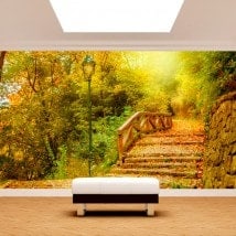 Foto muro murales ponte e alberi autunno
