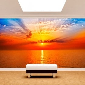 Foto muro murales tramonto sole mare