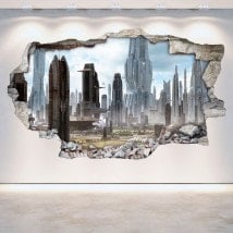 Città 3D con vinili di parete del rattan di Scifi del futuro