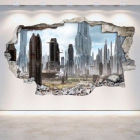 Città 3D con vinili di parete del rattan di Scifi del futuro