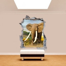 Parete in vinile rotto dell'elefante 3D Africa