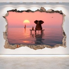 Cane e vinile foro parete 3D elefante