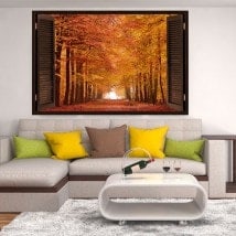 3dwindow di strada e gli alberi di autunno