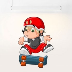 Bambini bambino di vinile e skateboard