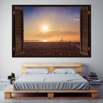 Windows in vinyl tramonto 3D sulla spiaggia