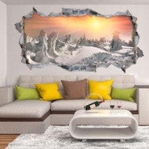 Vinyl tramonto 3D tra le montagne innevate