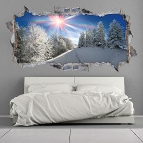 Raggi di sole di vinile 3D montagne nevose