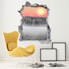 Montagne innevate 3D di vinile sole tramonto