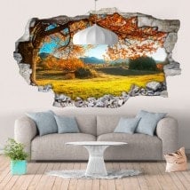 Vinile parete 3D rotante alberi prato