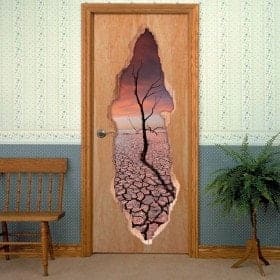 Albero e porte vinile tramonto 3D a secco