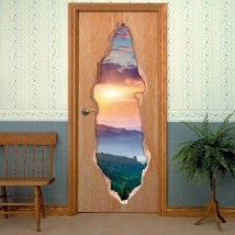 Tramonto di porte nelle montagne 3D per vinili
