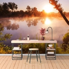 Foto muro murales tramonto sul fiume