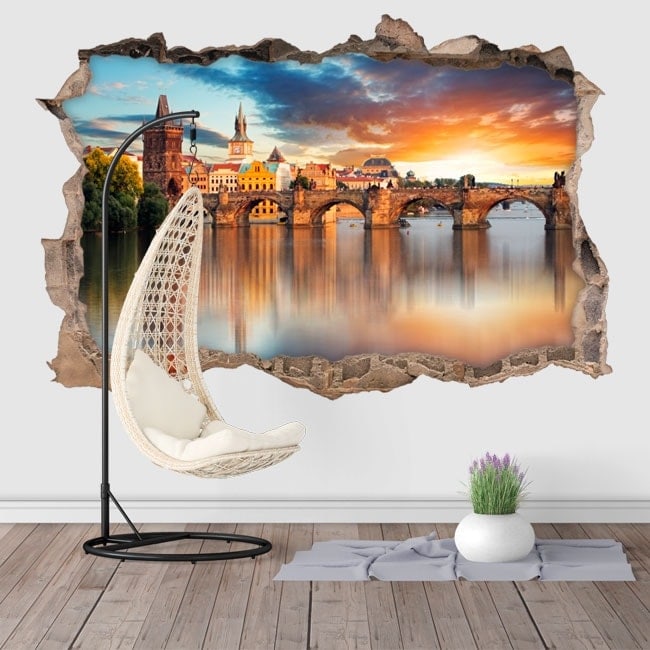 🥇 Adesivi da parete 3D Ponte Carlo di Praga 🥇
