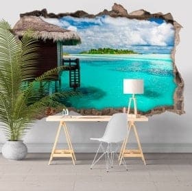 Adesivi da muro isola laguna blu 3D