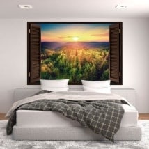 Adesivi murali finestra tramonto montagne 3D