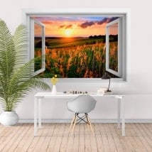 Adesivi per parete tramonto sul campo 3D