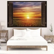 Vinile finestre tramonto nel campo 3D