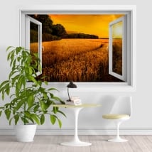 Vinile e adesivi tramonto nel campo di grano 3D