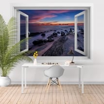 Vinile decorativo finestre tramonto nero mare 3D
