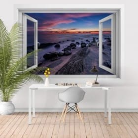 Vinile decorativo finestre tramonto nero mare 3D