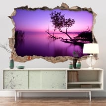 Sticker murale tramonto sul lago 3D