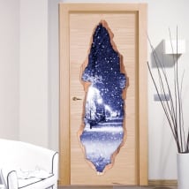 Vinile decorativo porte la neve piazza 3D