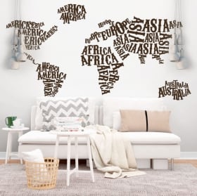 Vinile e adesivi mappa del mondo continenti