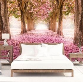 Murales alberi fiori rosa
