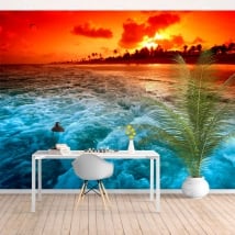 Murales tramonto di palme sulla spiaggia