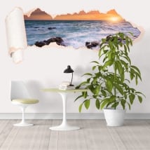 Vinile 3D tramonto sul mare carta strappata