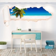 Vinili palma sulla spiaggia carta strappata 3D