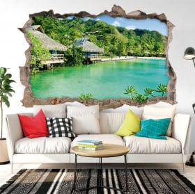 Vinile decorativo muri bungalow sulla spiaggia 3d