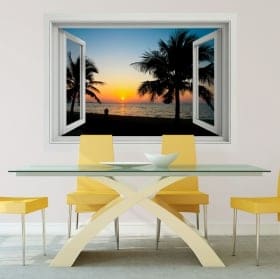 Vinile decorativo tramonto sulla spiaggia finestra 3d