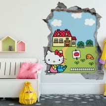 Vinili hello kitty buco muro 3d