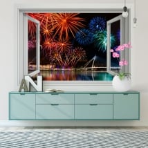 Vinile e adesivi finestra fuochi d'artificio 3d