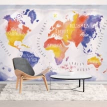 Muro vinili mappa del mondo acquerello