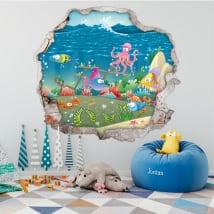 Vinile per bambini pesce buco muro 3d