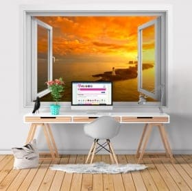 Vinile pareti tramonto alla spiaggia barbados 3d