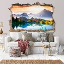 Vinili buco muro lago tramonto e montagne 3d