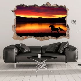 Vinili 3d cavallo e natura buco muro
