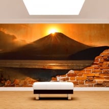 Adesivo muro rotto tramonto sul monte fuji lago kawaguchi