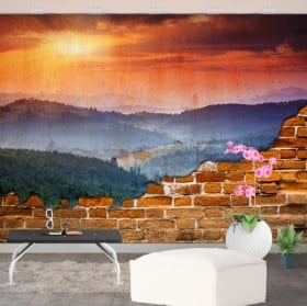 Gigantografie tramonto in montagna muro rotto