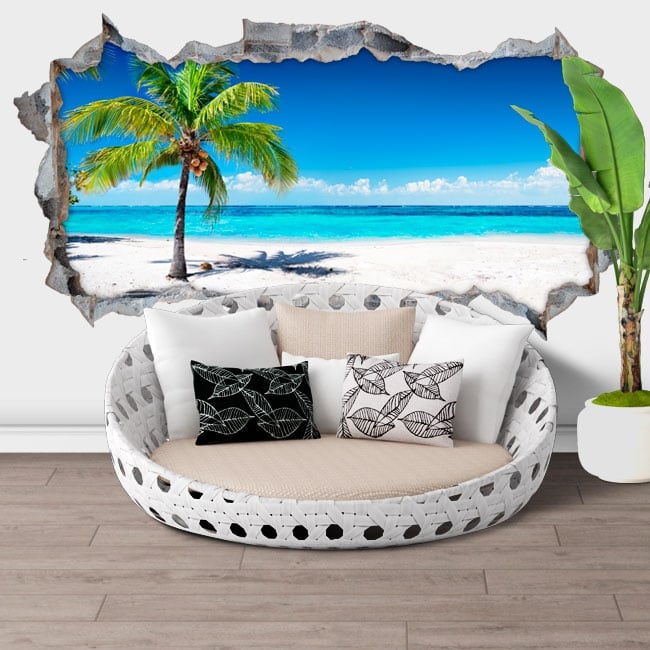 🥇 Sticker murale 3d palma spiaggia panoramica 🥇