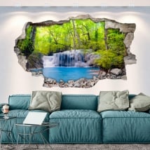 Adesivi foro muro 3d cascate nella foresta