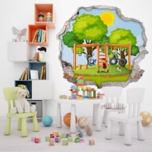 Vinile per bambini figli nel parco foro muro 3d