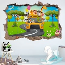 Vinili 3d bambini autobus animali dello zoo