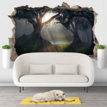 Adesivi decorativi 3d illustrazione alberi foresta magica